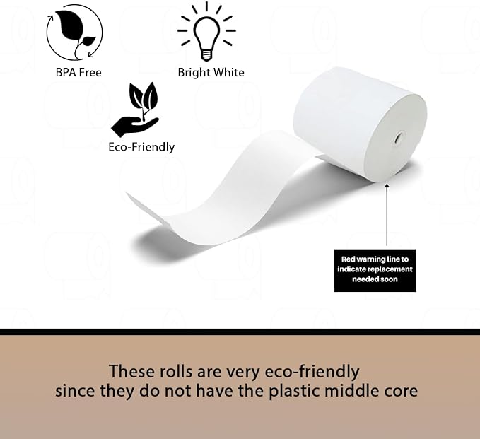 (30 rolls) 3 1/8"x 190' Coreless Thermal Receipt Paper Rolls For Most POS Systems and Receipt Printers, Compatible With Clover Station, Square Station, Toast Station, TM-T88, TSP Series | Sustainable | Environmentally friendly